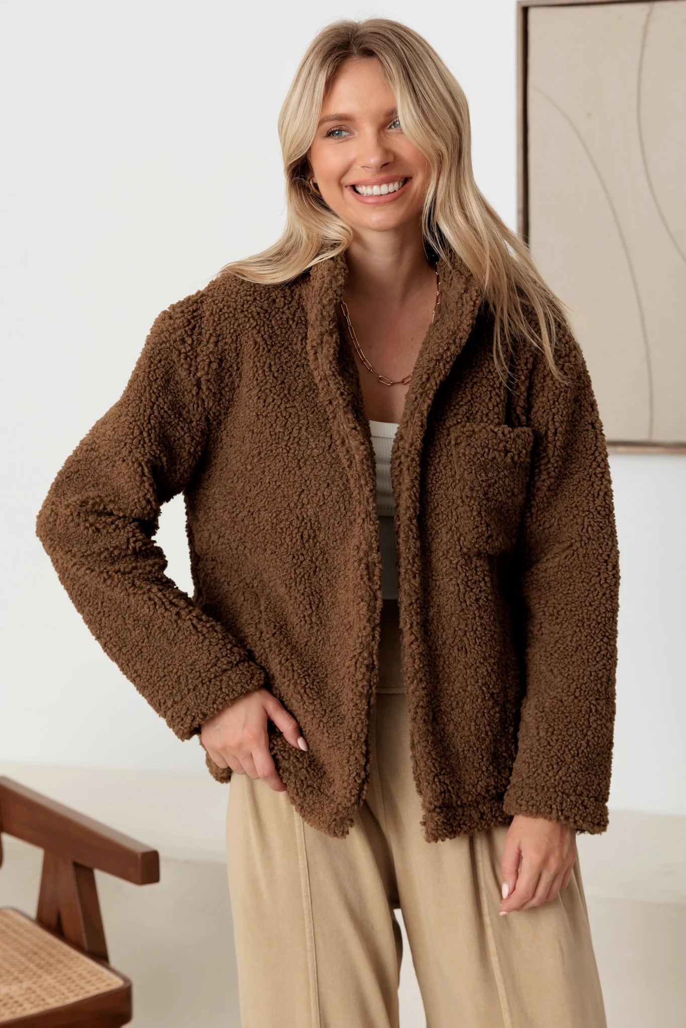 Faux Shearling Long Sleeve Shaggy Jacket