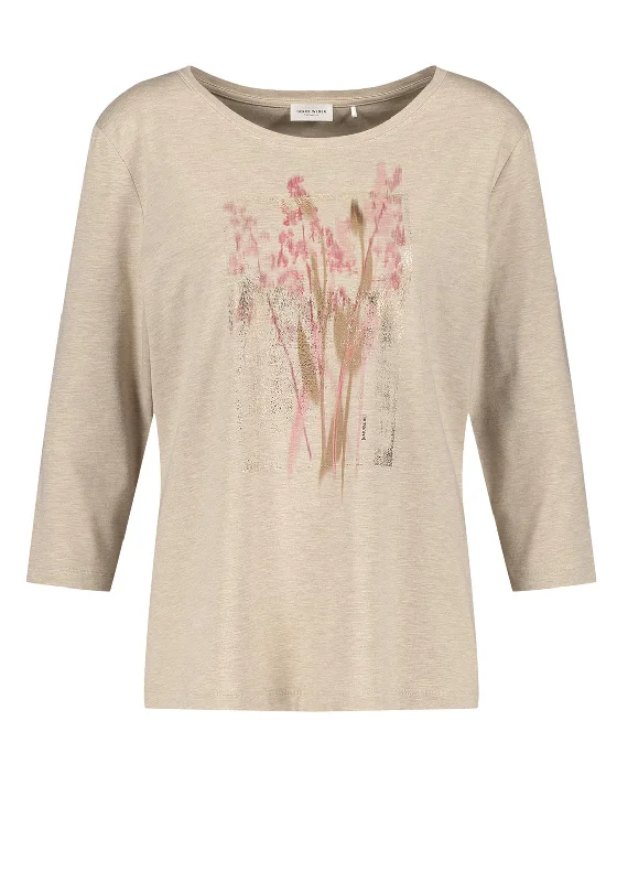 Gerry Weber Graphic Print Long Sleeve T Shirt, Beige Multi