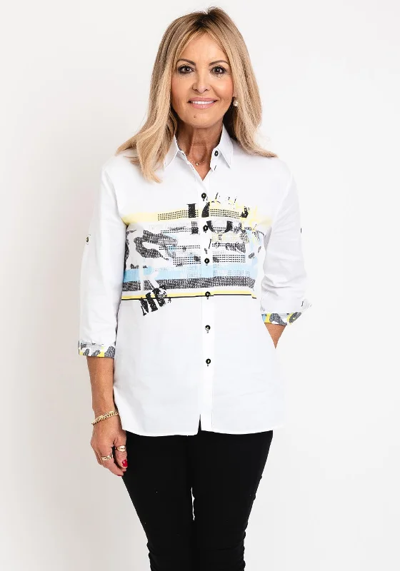 Just White Diamante Print Shirt, White Multi