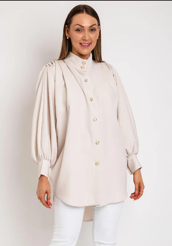 The Serafina Collection One Size High Neck Batwing Shirt, Beige