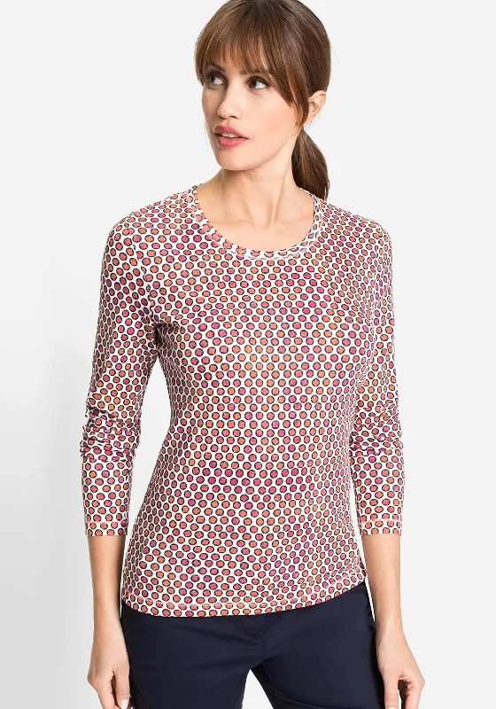 Olsen Edda Disc Print Long Sleeve T Shirt, Red Multi