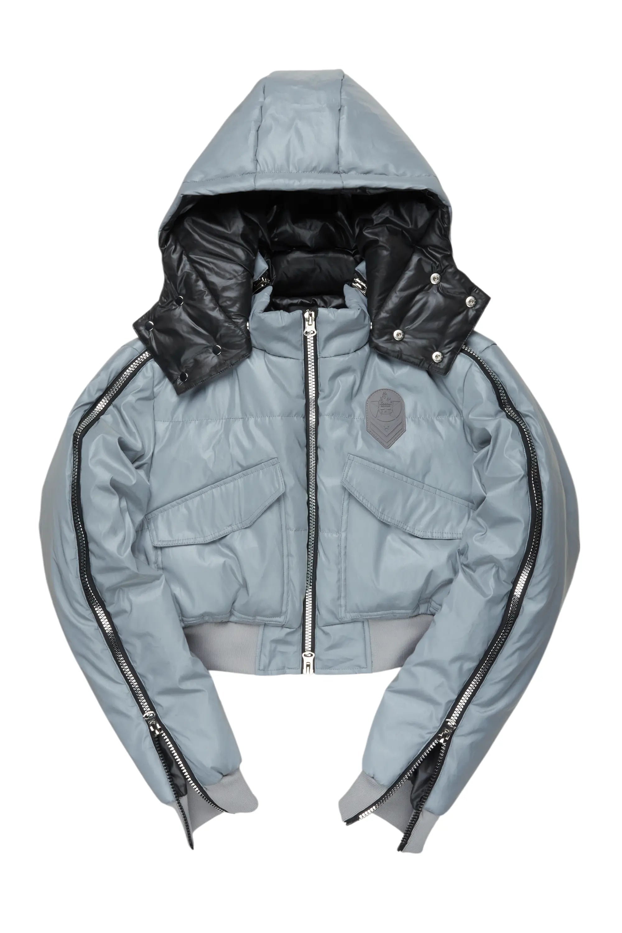 Kamryn Silver Reflective Crop Puffer Jacket