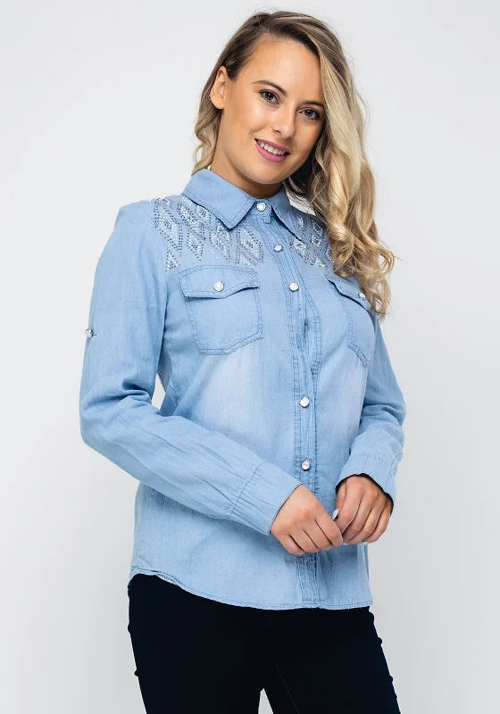 Seventy1 Studded Denim Shirt, Blue