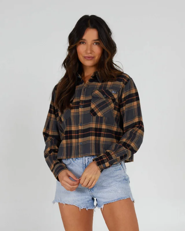 Stay Golden Crop Flannel - Charcoal