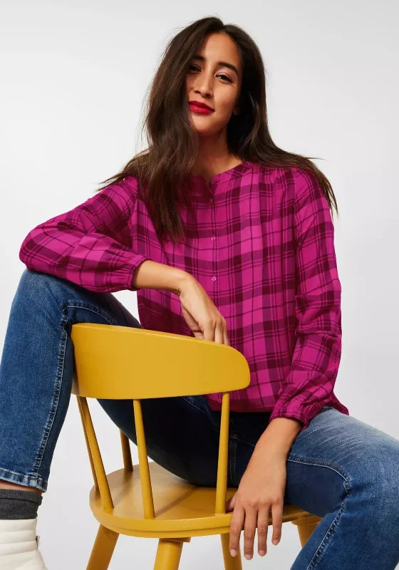 Street One Round Neck Check Shirt, Lavish Pink