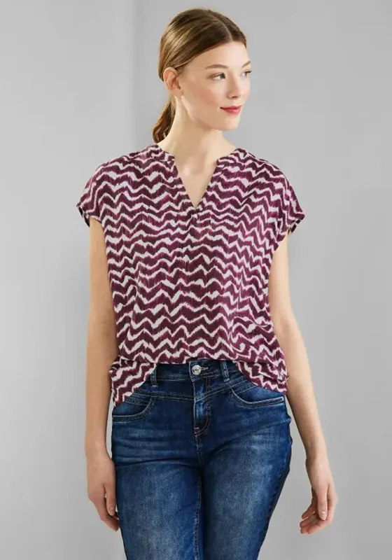 Street One Zig Zag Print Shirt Blouse, Tamed Berry