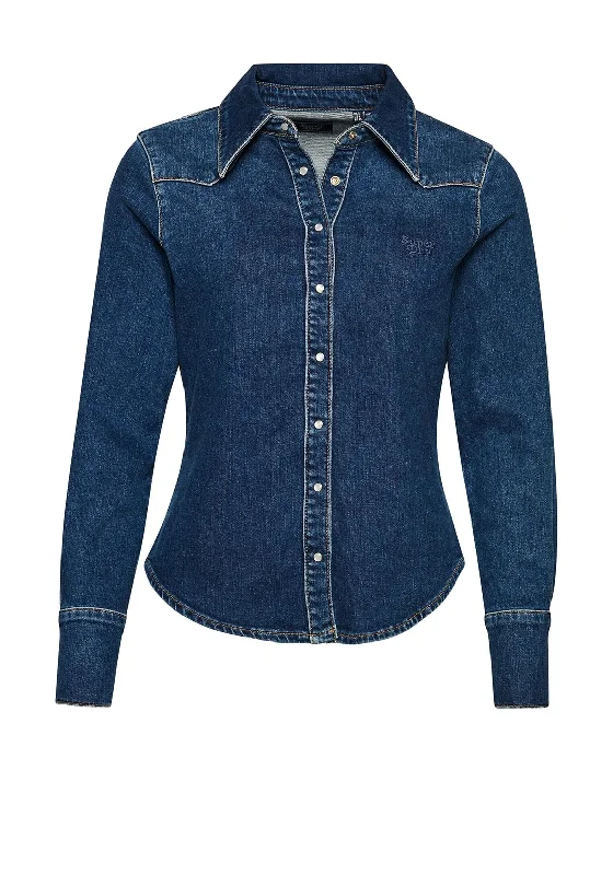 Superdry Womens Vintage Western Denim Shirt, Fulton Blue