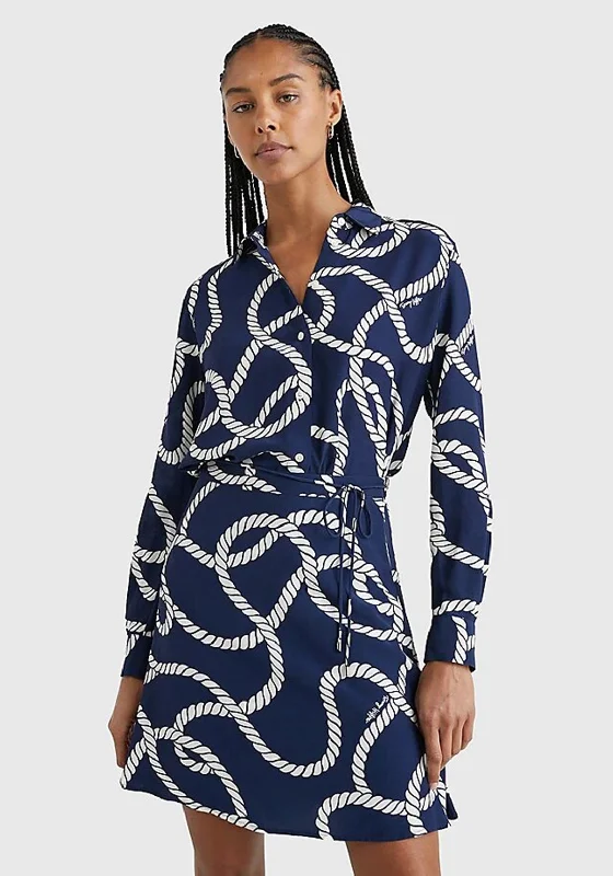 Tommy Hilfiger Womens Rope Print Shirt, Navy