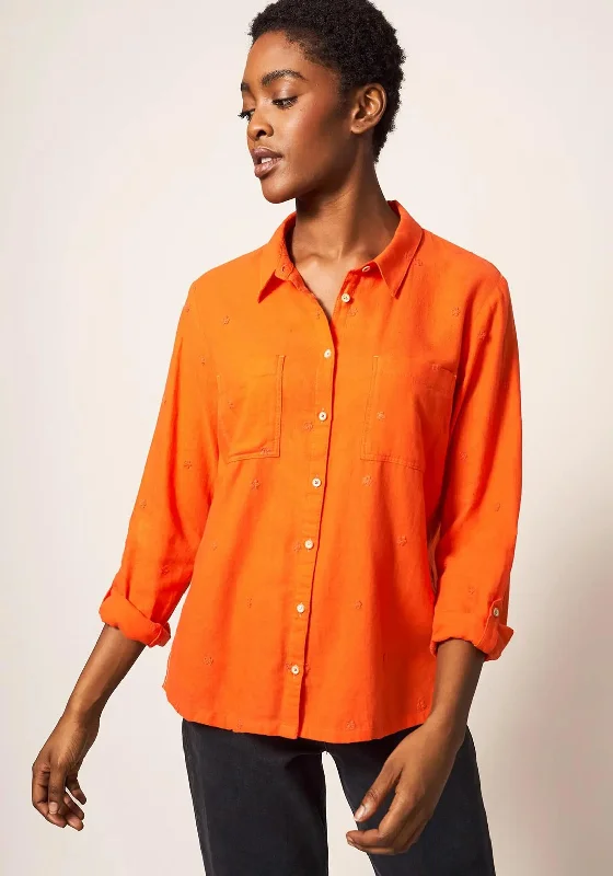 White Stuff Emilia Embroidered Shirt, Bright Orange