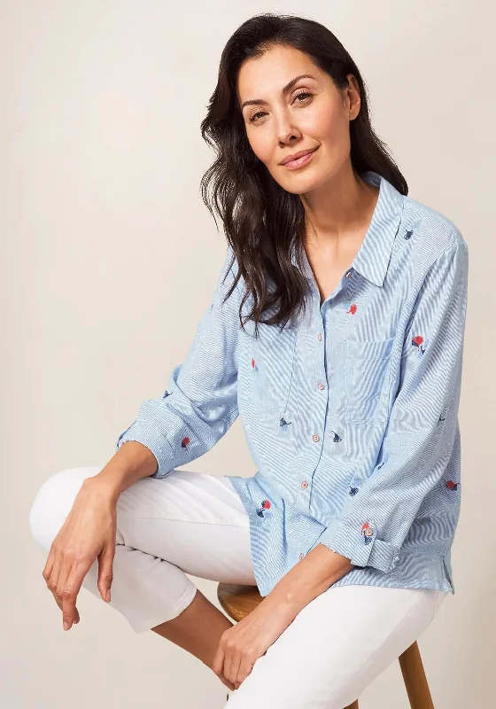 White Stuff Emilia Stripe Embroidery Shirt, Blue