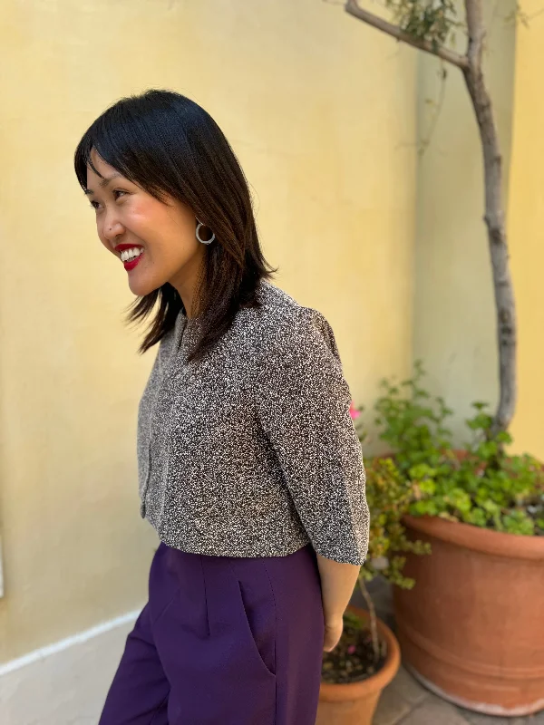 Scales Mid Length Sleeve Crop Top in Brown & White Speckled